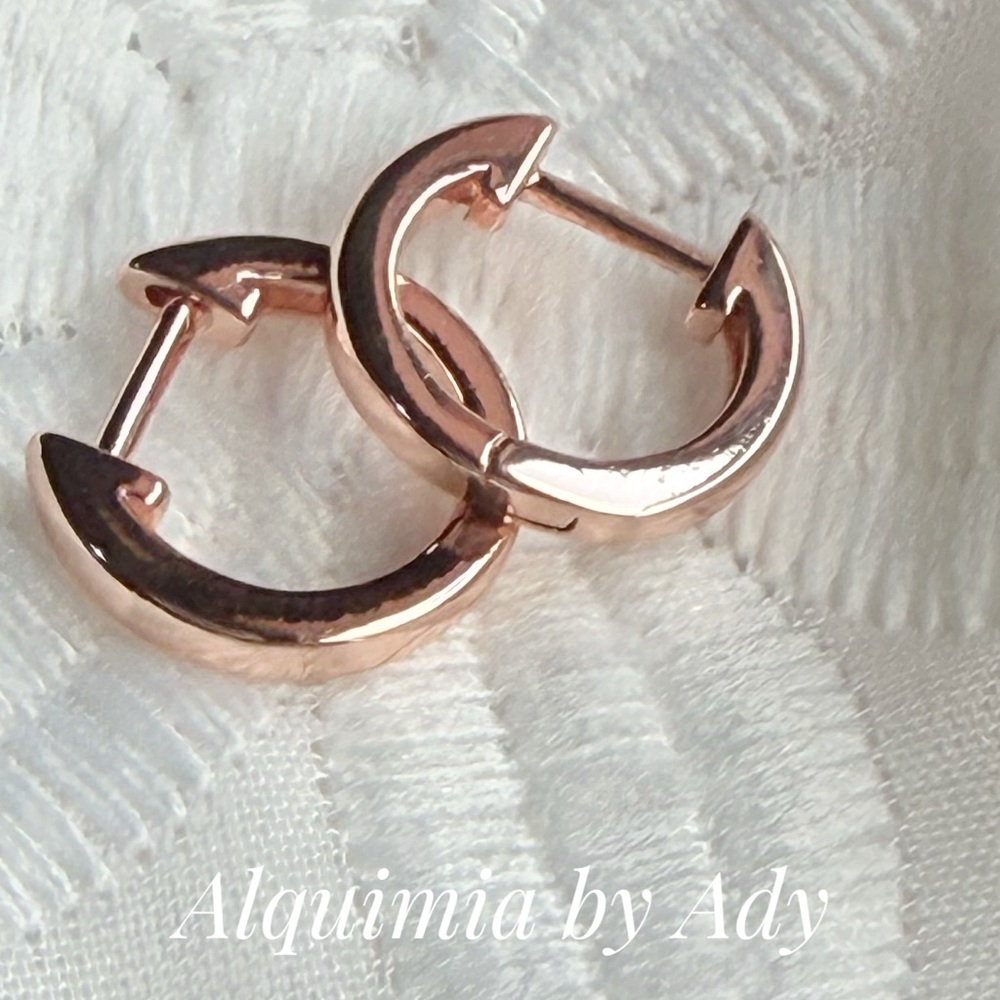 Tiny Rose Gold Polished Huggies • Minimal Everyday Hoops